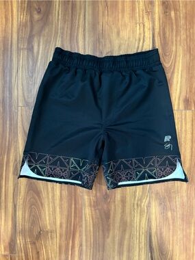 Men's Athletic Black Performance Shorts with Geometric Trim